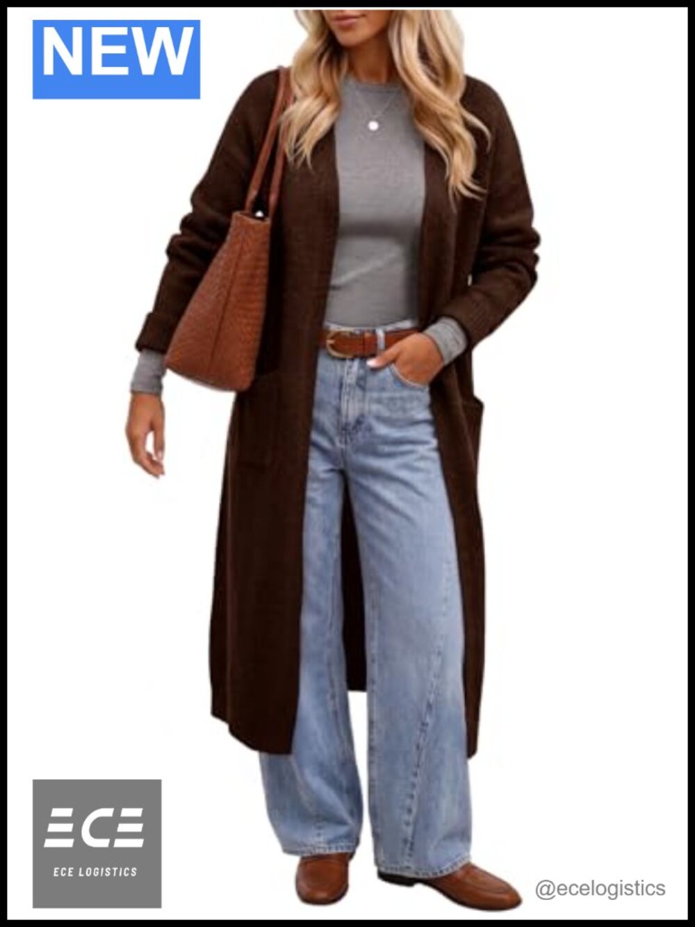 Long Open Front Knit Cardigan Duster with Pockets Loose Casual Sweater Coat